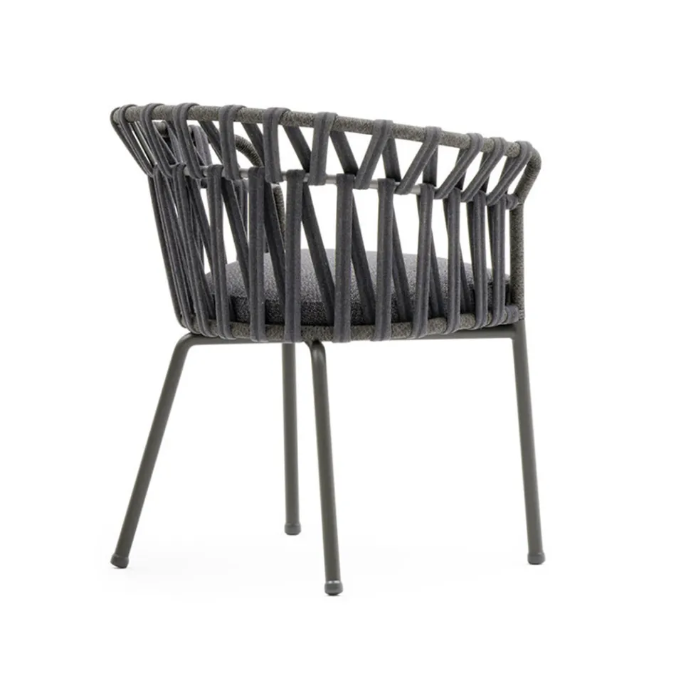 Fauteuil d'extérieur en corde, tissu et aluminium - Emma Cross by Varaschin Viadurini