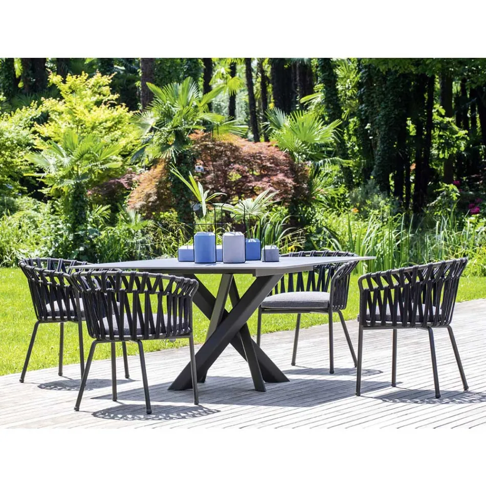 Fauteuil d'extérieur en corde, tissu et aluminium - Emma Cross by Varaschin Viadurini