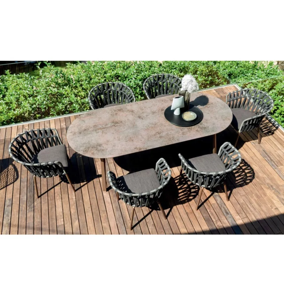 Fauteuil d'extérieur en corde, tissu et aluminium - Emma Cross by Varaschin Viadurini