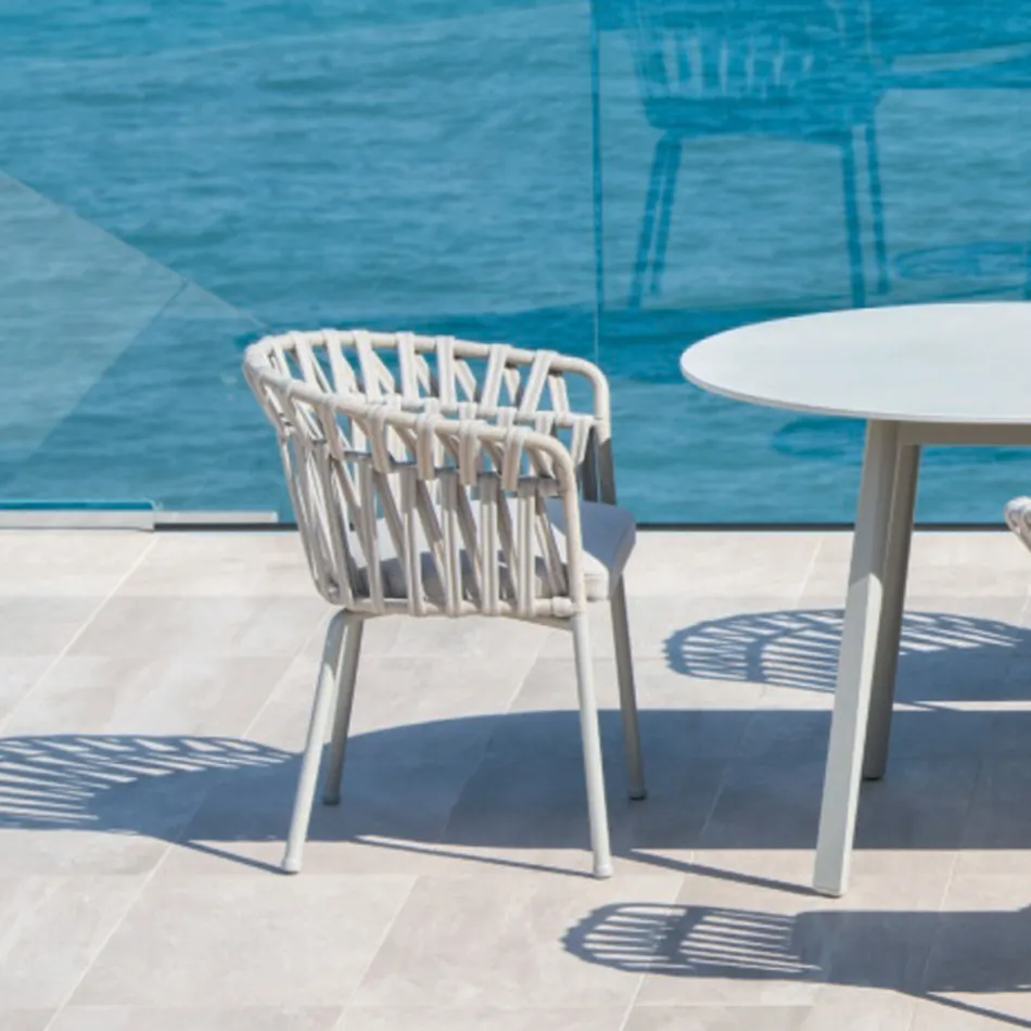 Fauteuil d'extérieur en corde, tissu et aluminium - Emma Cross by Varaschin Viadurini