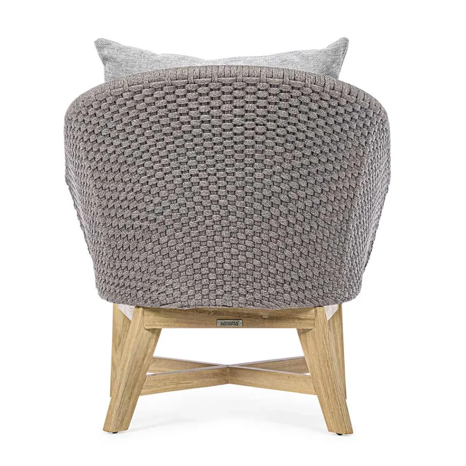 Fauteuil d'extérieur en tissage de corde et bois de teck, Homemotion - Callum Viadurini