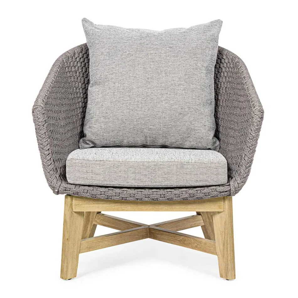 Fauteuil d'extérieur en tissage de corde et bois de teck, Homemotion - Callum Viadurini