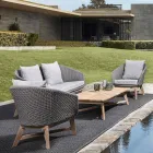 Fauteuil d'extérieur en tissage de corde et bois de teck, Homemotion - Callum Viadurini