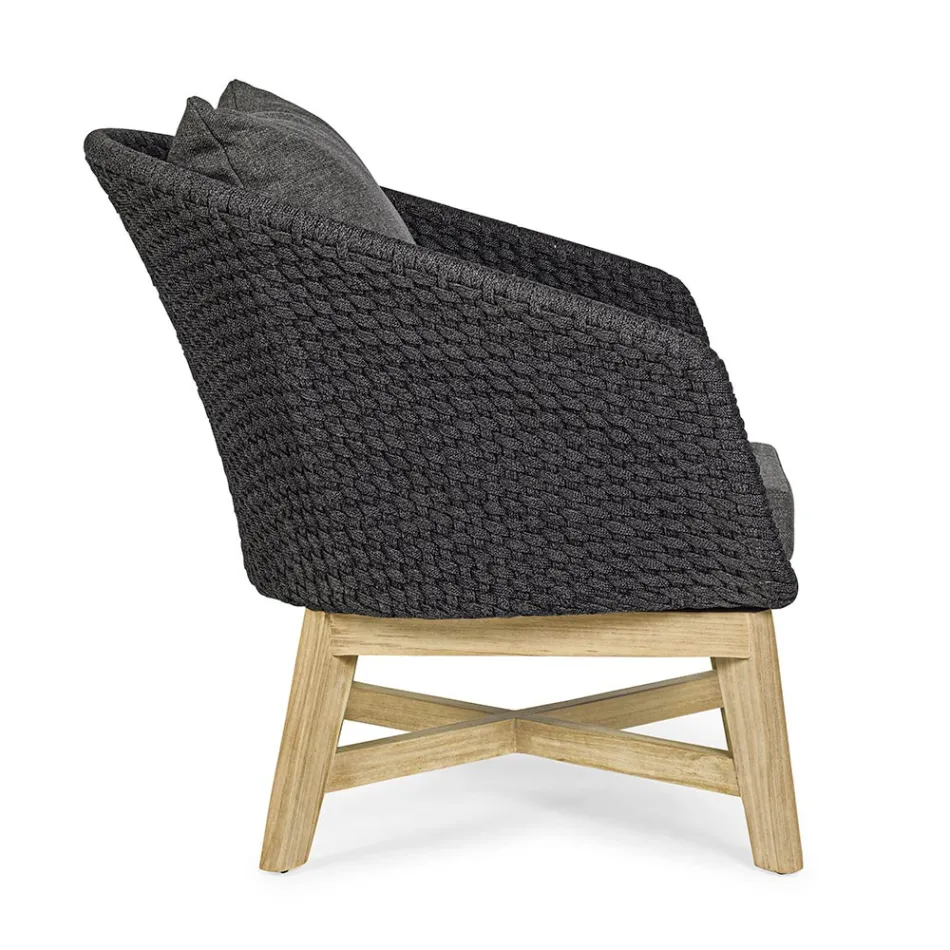 Fauteuil d'extérieur en tissage de corde et bois de teck, Homemotion - Callum Viadurini