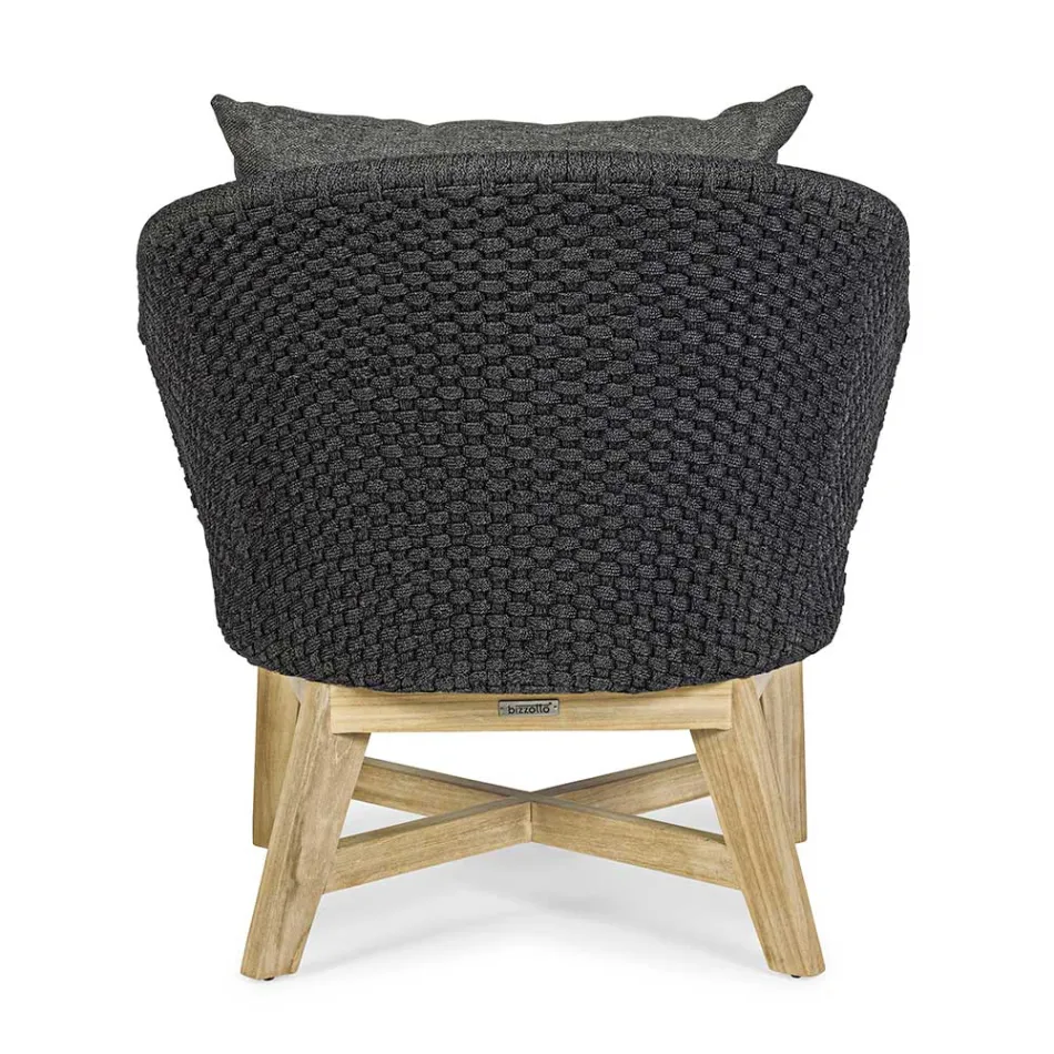 Fauteuil d'extérieur en tissage de corde et bois de teck, Homemotion - Callum Viadurini