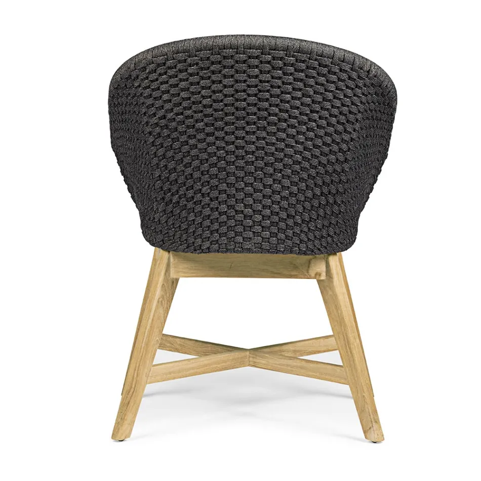 Fauteuil d'extérieur en bois et corde avec coussin, Homemotion, 2 pièces - Oskana Viadurini