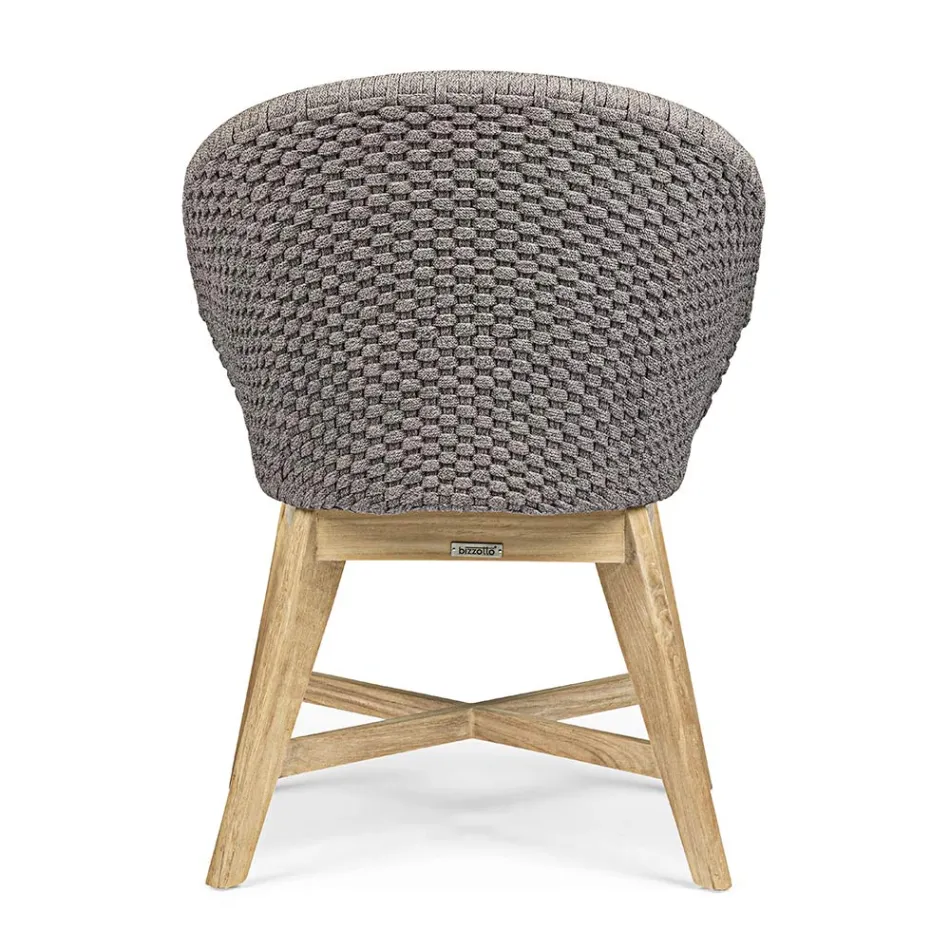Fauteuil d'extérieur en bois et corde avec coussin, Homemotion, 2 pièces - Oskana Viadurini