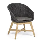 Fauteuil d'extérieur en bois et corde avec coussin, Homemotion, 2 pièces - Oskana Viadurini