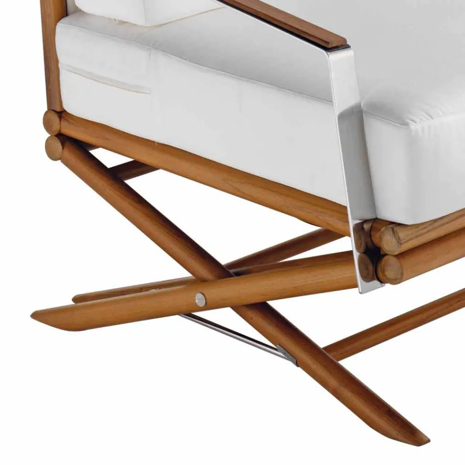 Fauteuil d'extérieur en bois naturel ou noir brillant ou mat et coussin - Suzana Viadurini