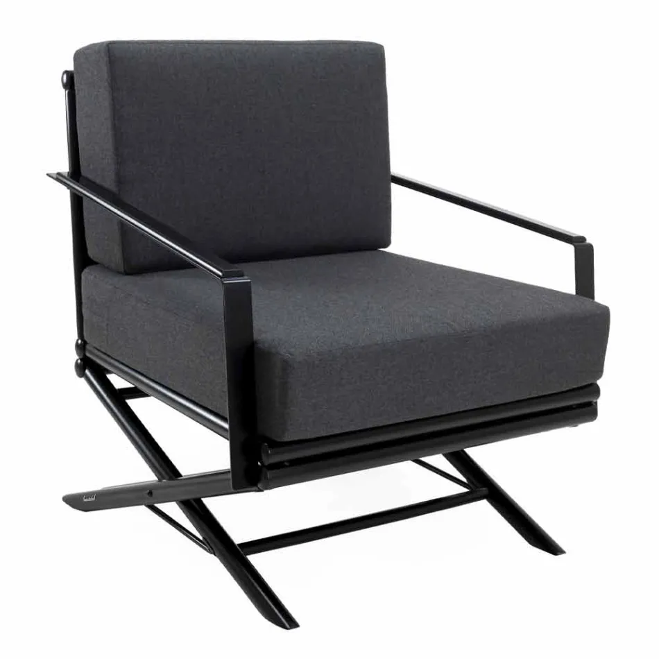 Fauteuil d'extérieur en bois naturel ou noir brillant ou mat et coussin - Suzana Viadurini