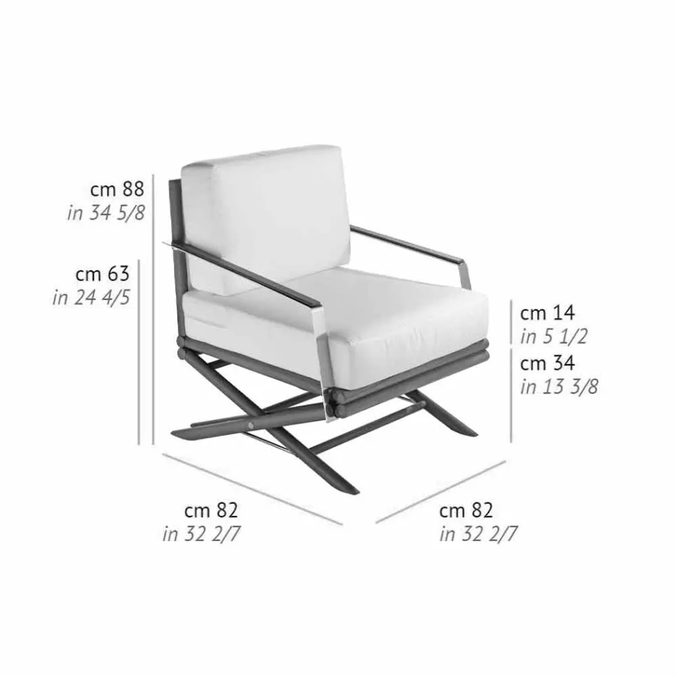 Fauteuil d'extérieur en bois naturel ou noir brillant ou mat et coussin - Suzana Viadurini