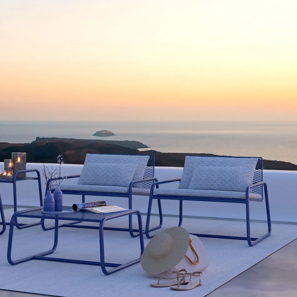 Fauteuil d'extérieur en métal avec coussin de luxe fabriqué en Italie - Karol Viadurini
