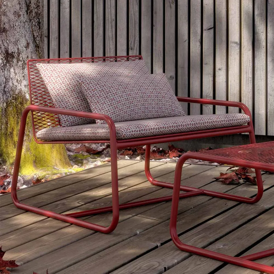 Fauteuil d'extérieur en métal avec coussin de luxe fabriqué en Italie - Karol Viadurini