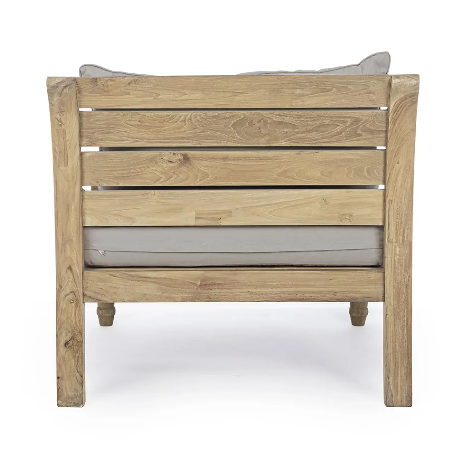 Fauteuil d'extérieur en teck avec coussins en tissu, Homemotion - Tatyana Viadurini