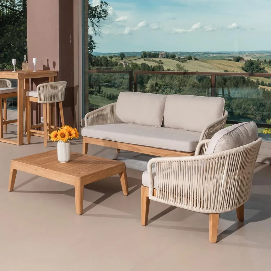Fauteuil d'extérieur en Teck et Tissage Polyéthylène - Jhon Viadurini