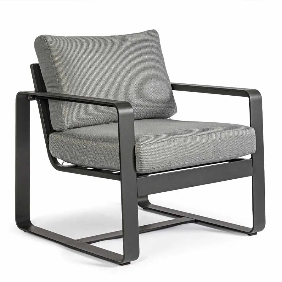 Fauteuil d'extérieur en tissu et aluminium finition anthracite, 2 pièces - Deria Viadurini