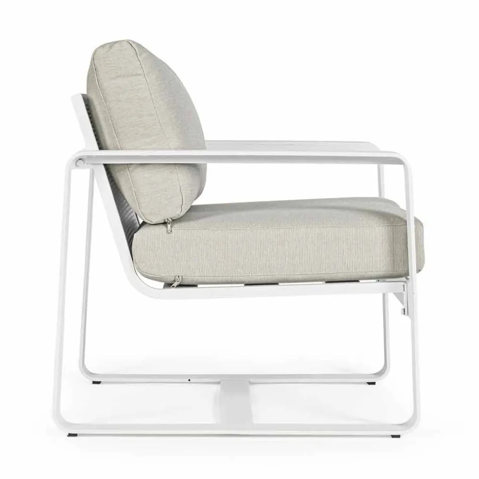 Fauteuil d'extérieur en tissu et aluminium peint blanc, 2 pièces - Marianna Viadurini