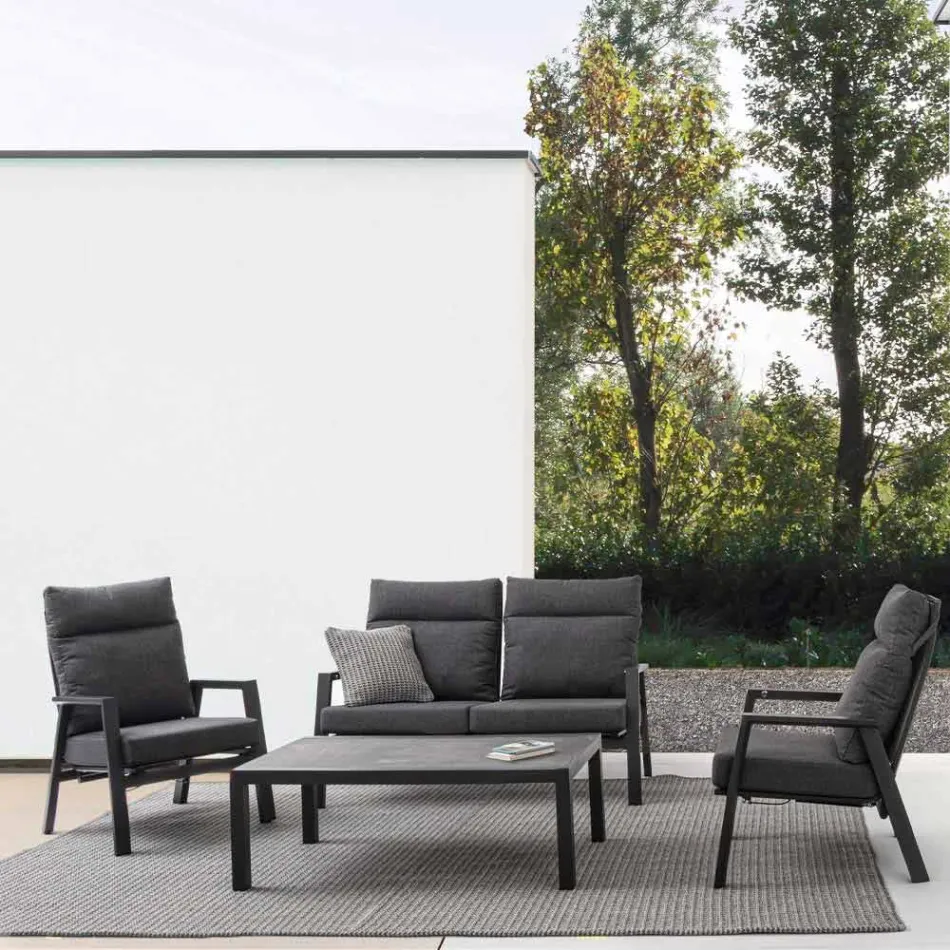 Fauteuil d'extérieur inclinable en tissu et aluminium, 2 pièces - Nathy Viadurini