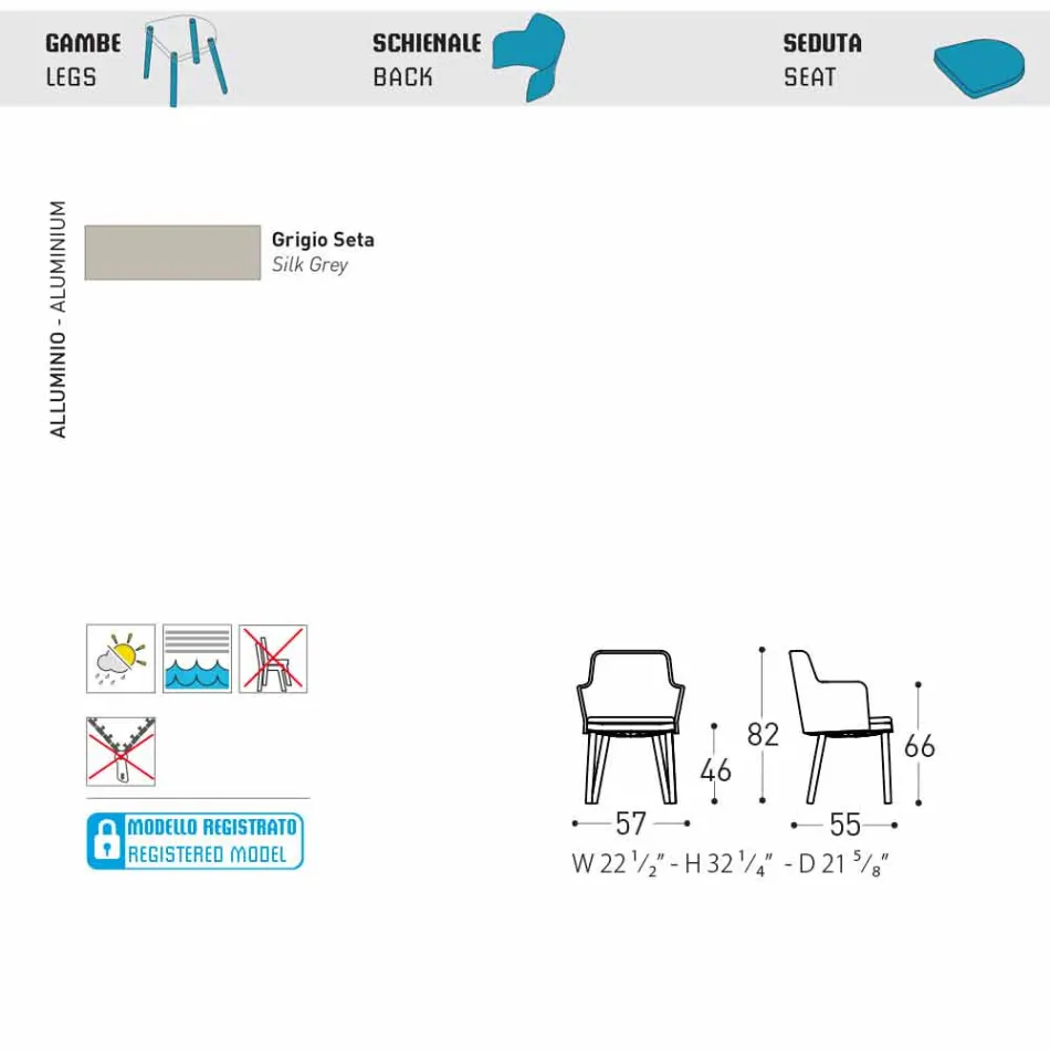 Fauteuil d'extérieur design Varaschin Emma en aluminium et tissu Viadurini