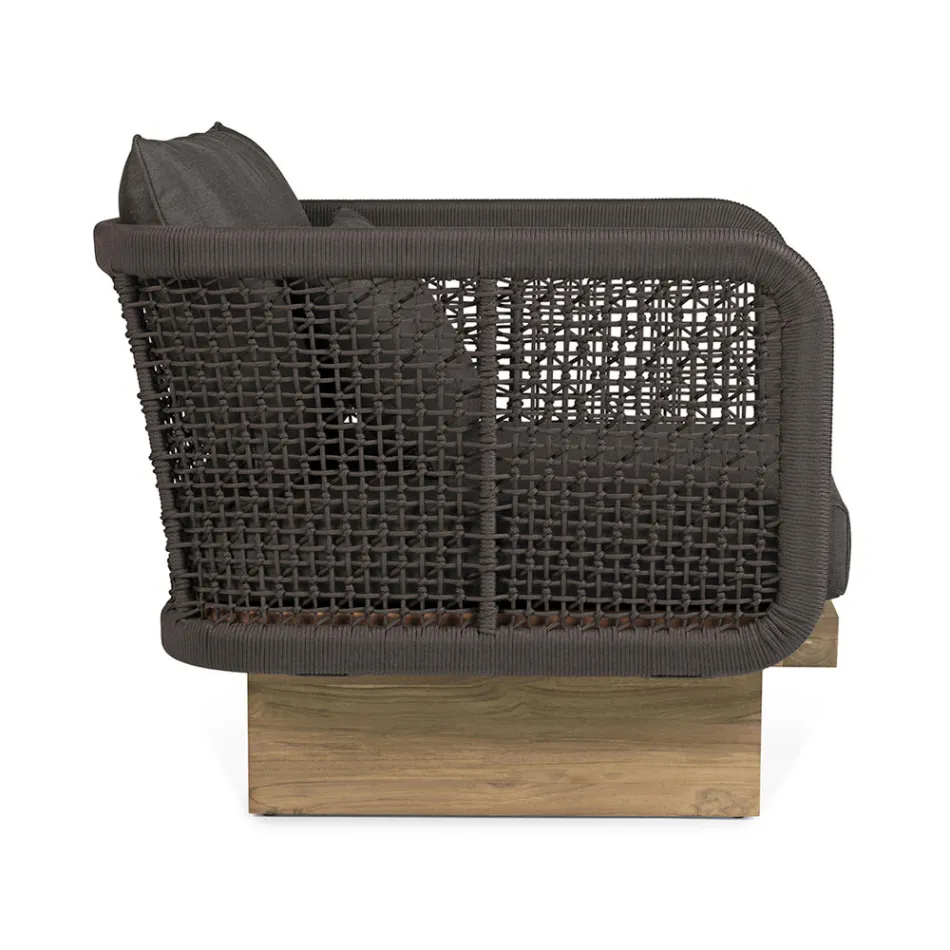 Fauteuil de jardin avec piètement en teck et dossier en corde, Homemotion - Chantall Viadurini