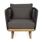 Fauteuil de jardin avec piètement en teck et dossier en corde, Homemotion - Chantall Viadurini