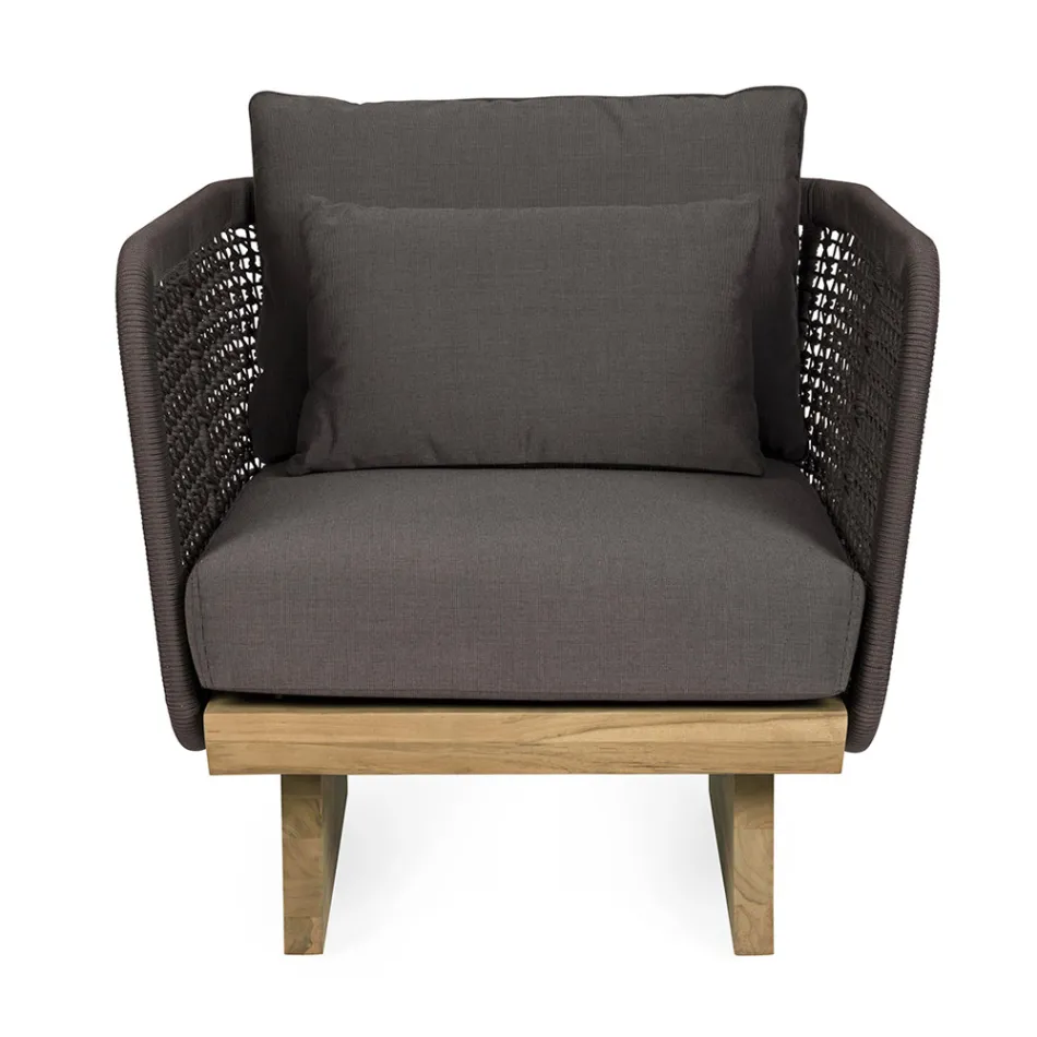 Fauteuil de jardin avec piètement en teck et dossier en corde, Homemotion - Chantall Viadurini