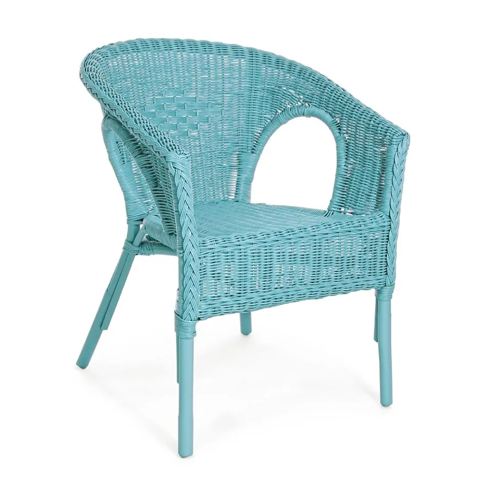 Fauteuil de jardin design empilable en rotin blanc, bleu ou vert - Favolizia Viadurini
