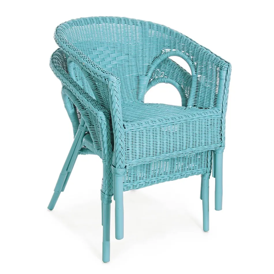 Fauteuil de jardin design empilable en rotin blanc, bleu ou vert - Favolizia Viadurini