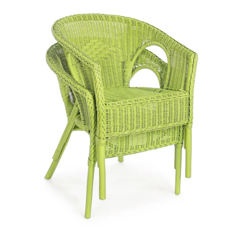 Fauteuil de jardin design empilable en rotin blanc, bleu ou vert - Favolizia Viadurini