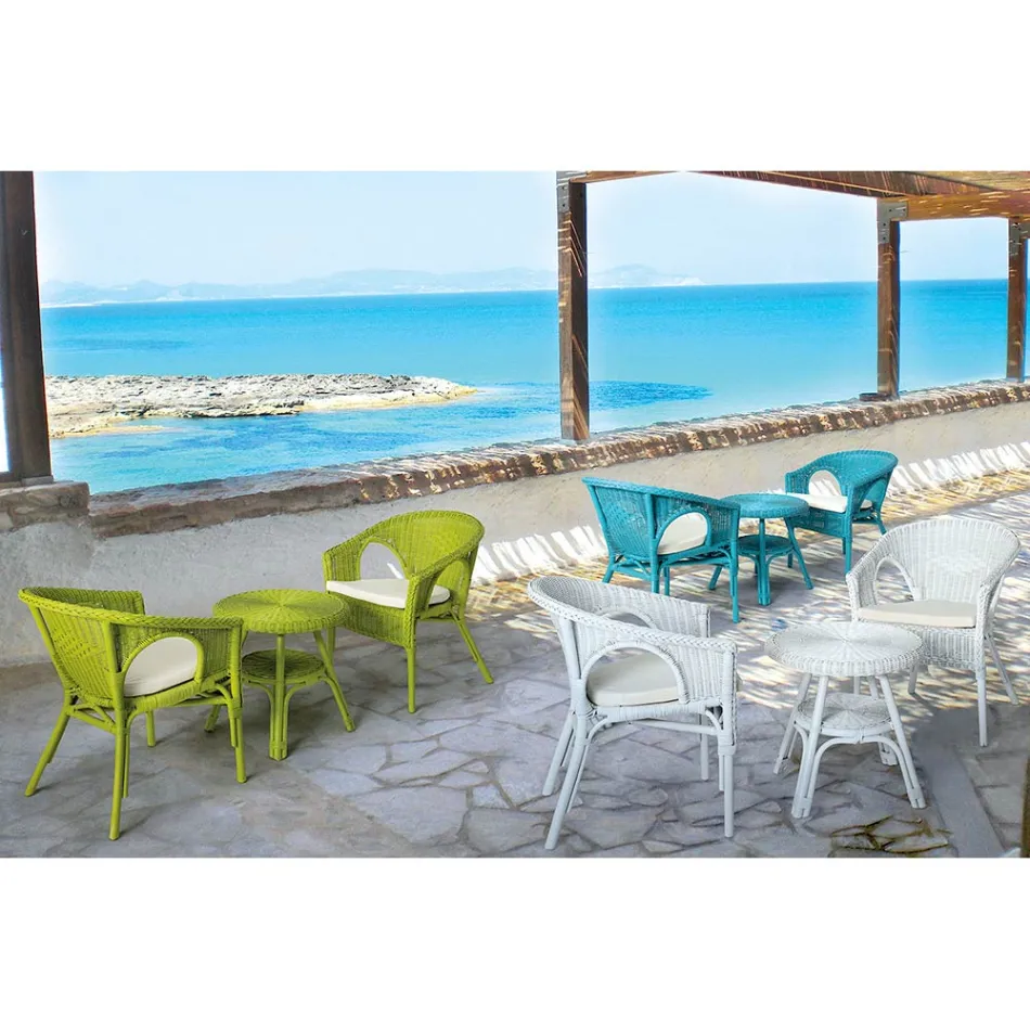 Fauteuil de jardin design empilable en rotin blanc, bleu ou vert - Favolizia Viadurini