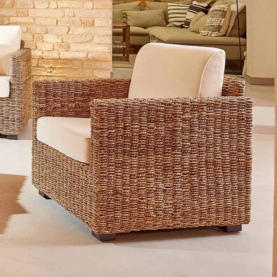 Fauteuil de jardin en abaca naturel avec coussins - Raziel Viadurini