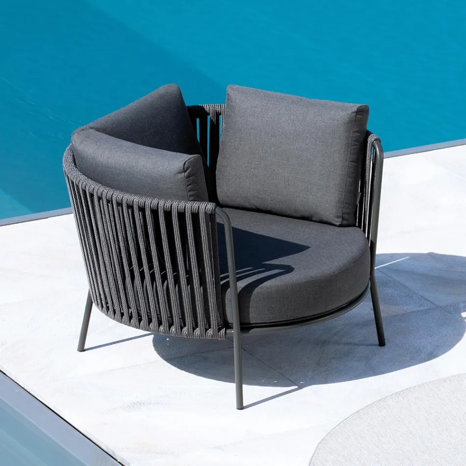 Fauteuil de jardin en acier inoxydable et dossier en corde - Luxura Viadurini