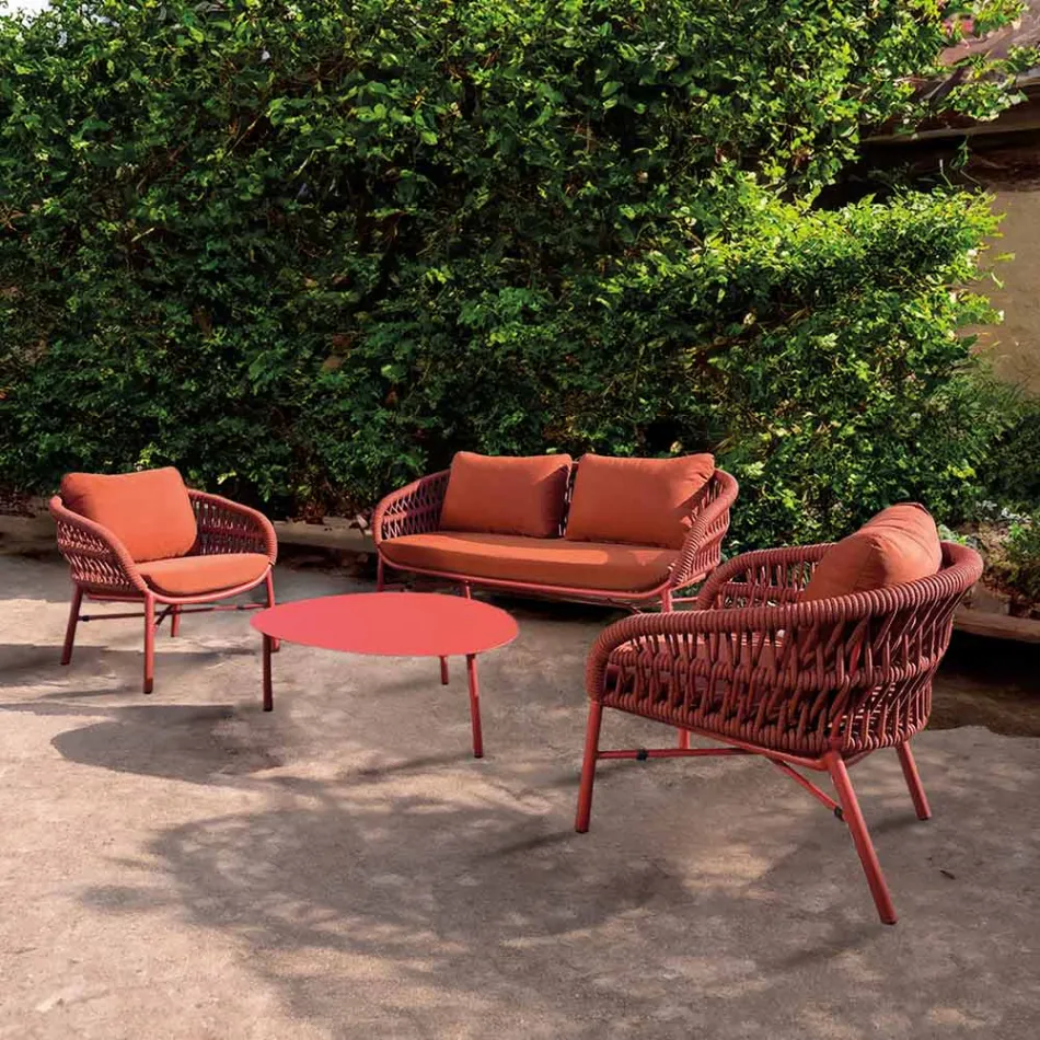 Chaise de jardin en aluminium, corde et tissu Marsala ou blanc - Brise Viadurini