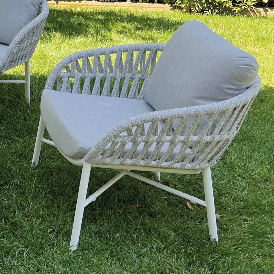 Chaise de jardin en aluminium, corde et tissu Marsala ou blanc - Brise Viadurini