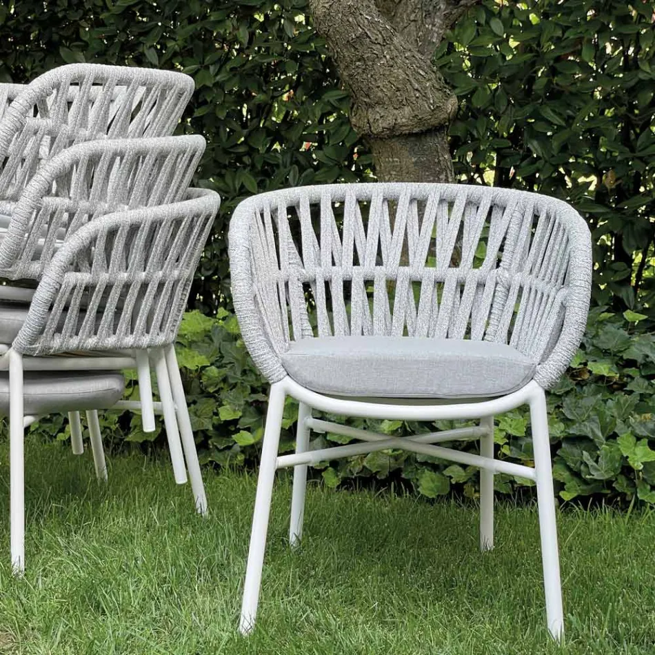 Chaise de jardin en aluminium, corde et tissu Marsala ou blanc - Brise Viadurini