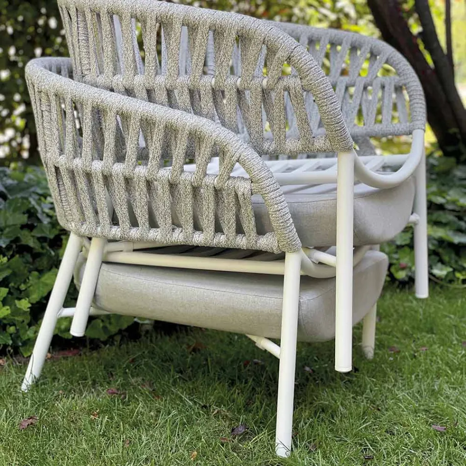 Chaise de jardin en aluminium, corde et tissu Marsala ou blanc - Brise Viadurini