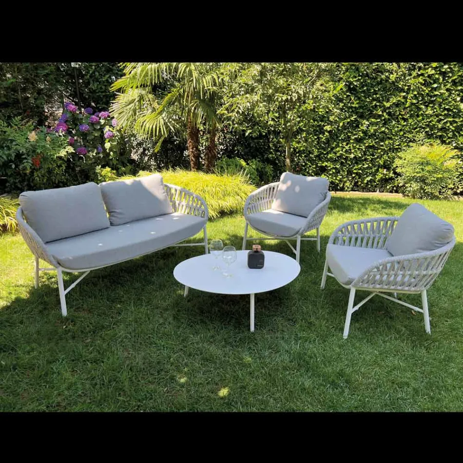 Chaise de jardin en aluminium, corde et tissu Marsala ou blanc - Brise Viadurini