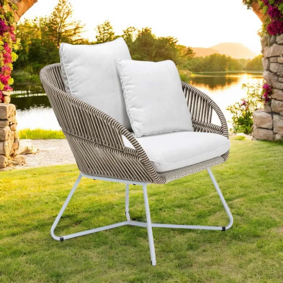 Fauteuil de jardin en aluminium et tissage de corde - Alcor Viadurini