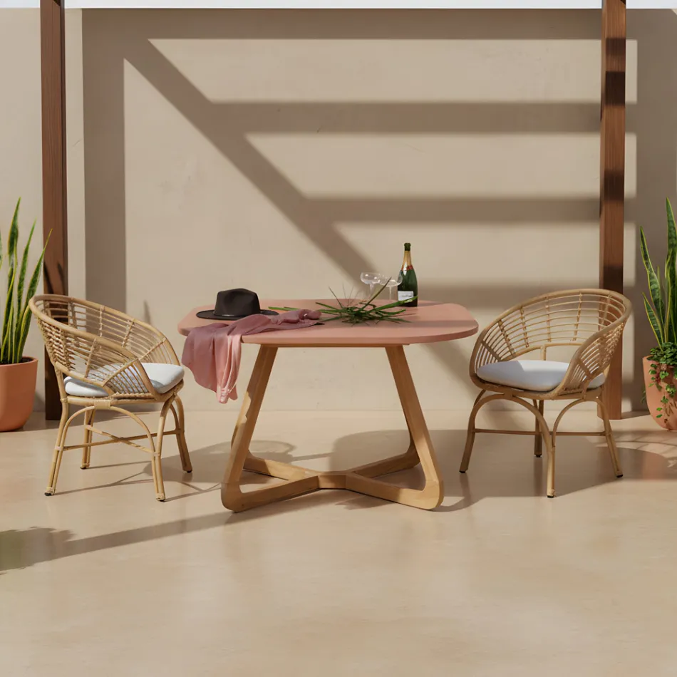 Fauteuil de jardin en aluminium et polyrotin tressé et coussin - Ellide Viadurini