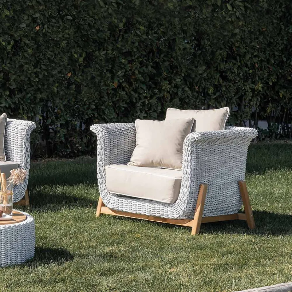 Fauteuil de jardin en teck et tressage de corde - Arjuna Viadurini