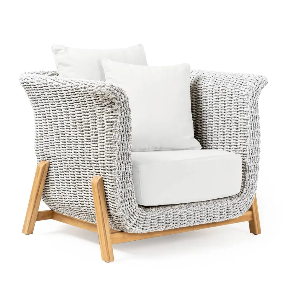 Chaise de jardin en teck et corde tressée - Arjuna Viadurini