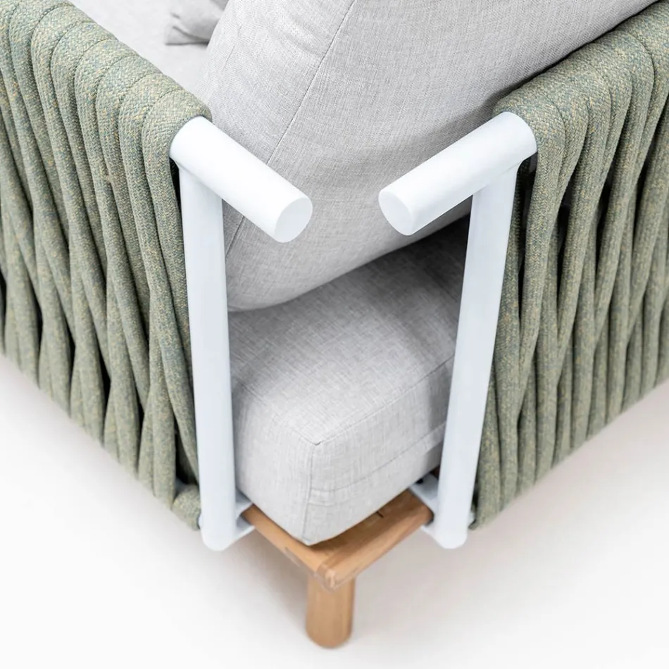 Fauteuil de jardin en teck, tissage de corde et coussins - Bellatrix Viadurini