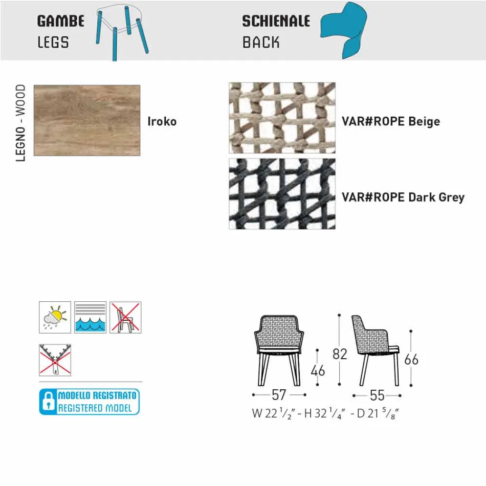 Fauteuil de jardin moderne Varaschin Emma en bois d'iroko massif Viadurini