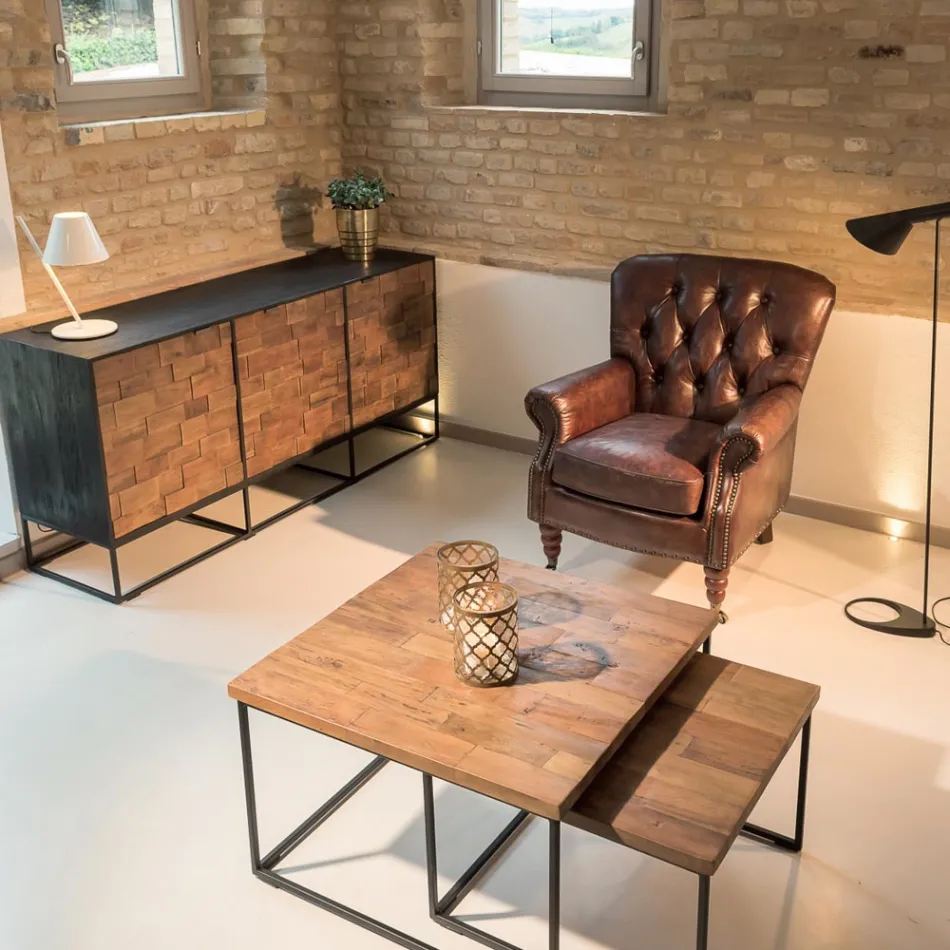 Fauteuil d'intérieur entièrement réalisé en cuir vintage effet vieilli - Stamp Viadurini