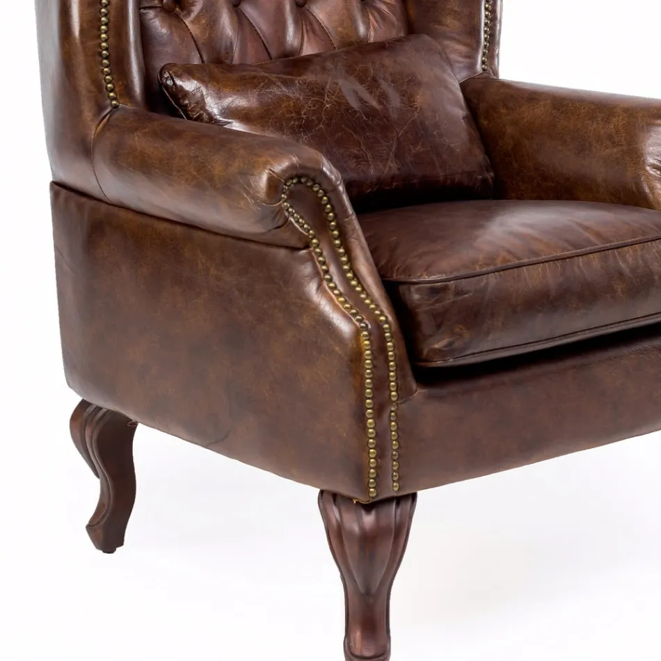 Fauteuil d'intérieur en cuir vintage effet vieilli - Stamp Viadurini