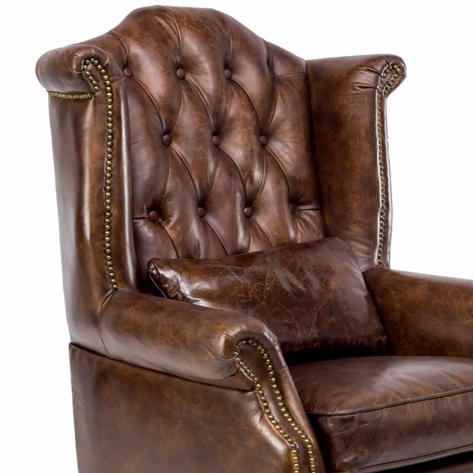 Fauteuil d'intérieur en cuir vintage effet vieilli - Stamp Viadurini