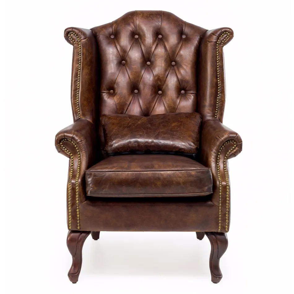 Fauteuil d'intérieur en cuir vintage effet vieilli - Stamp Viadurini