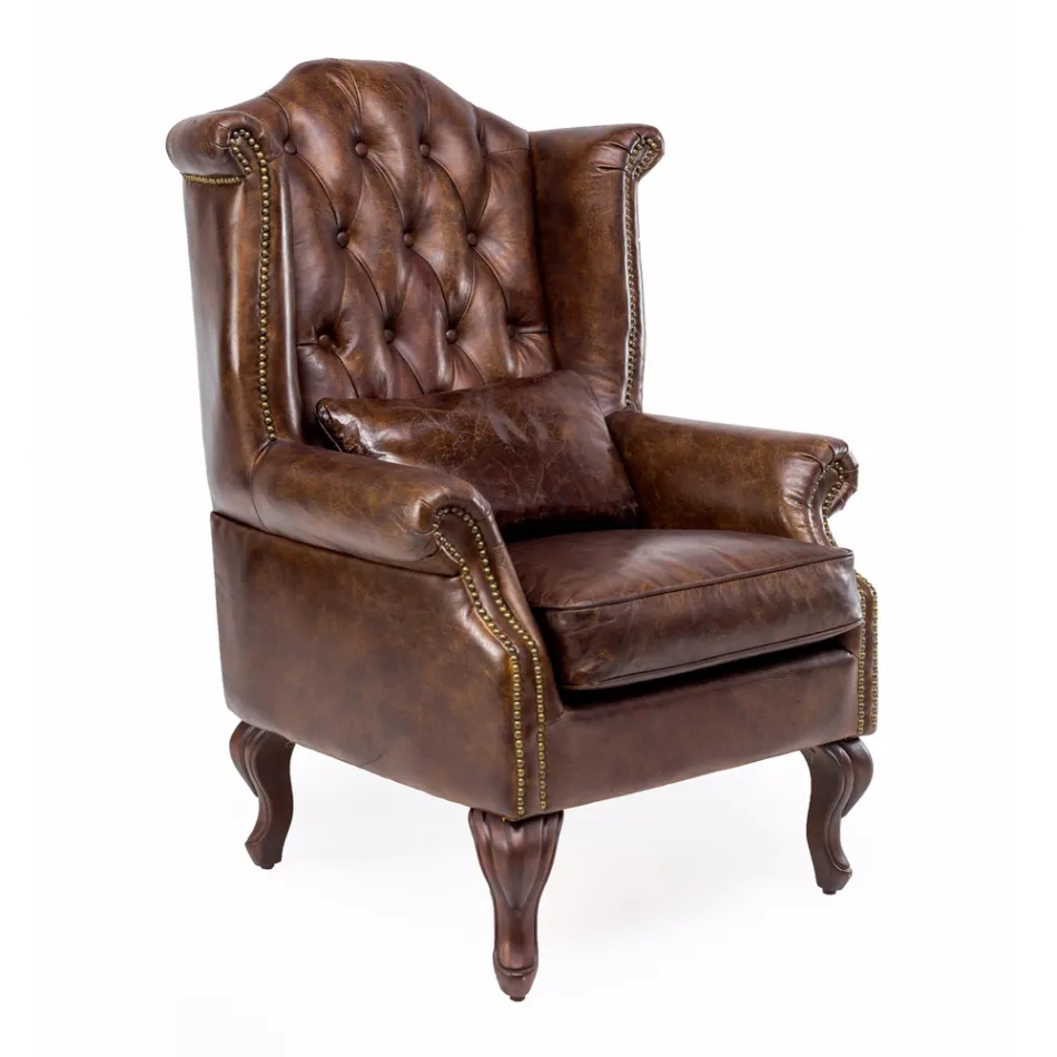 Fauteuil d'intérieur en cuir vintage effet vieilli - Stamp Viadurini