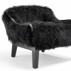 Fauteuil de sièges bas en cuir noir et fourrure, fabriqué en Italie, Eli Viadurini