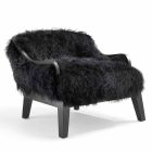 Fauteuil de sièges bas en cuir noir et fourrure, fabriqué en Italie, Eli Viadurini